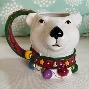 VTG JCPenney Christmas Polar Bear Mug Large Ceramic with Ornament Collar